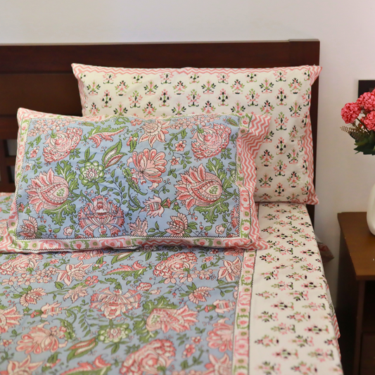Blue Pink Garden Bedsheet