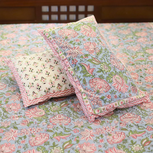 Blue Pink Garden Bedsheet